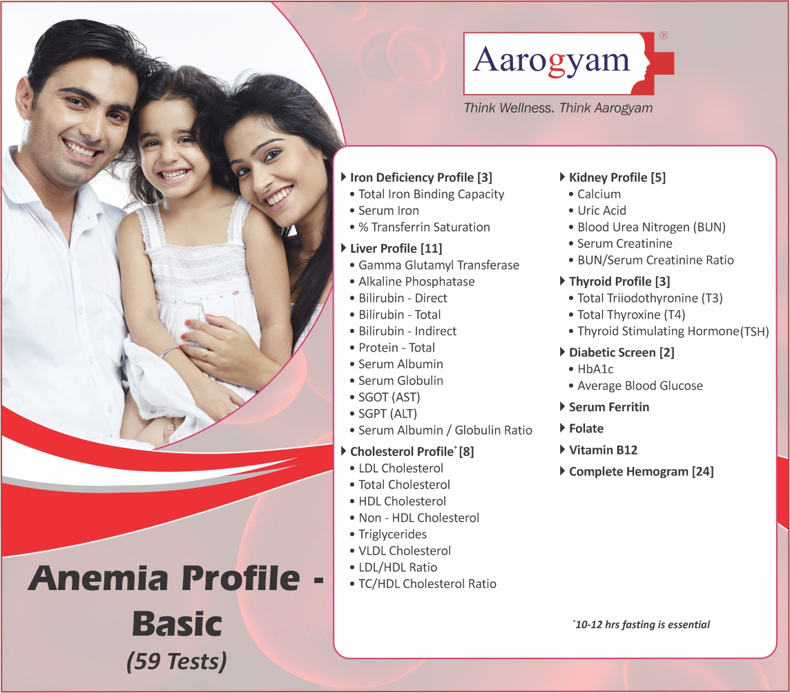 ANEMIA PROFILE - BASIC in Hyderabad @₹1776 Only | FREE Home Collection | 59 Tests